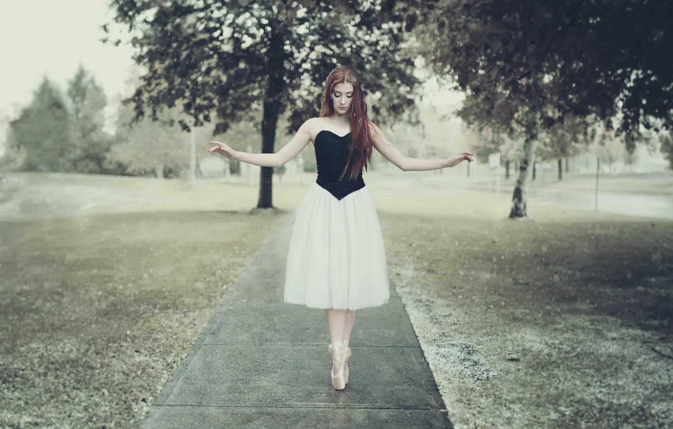 Photo wallpaper girl, street, red, ballerina