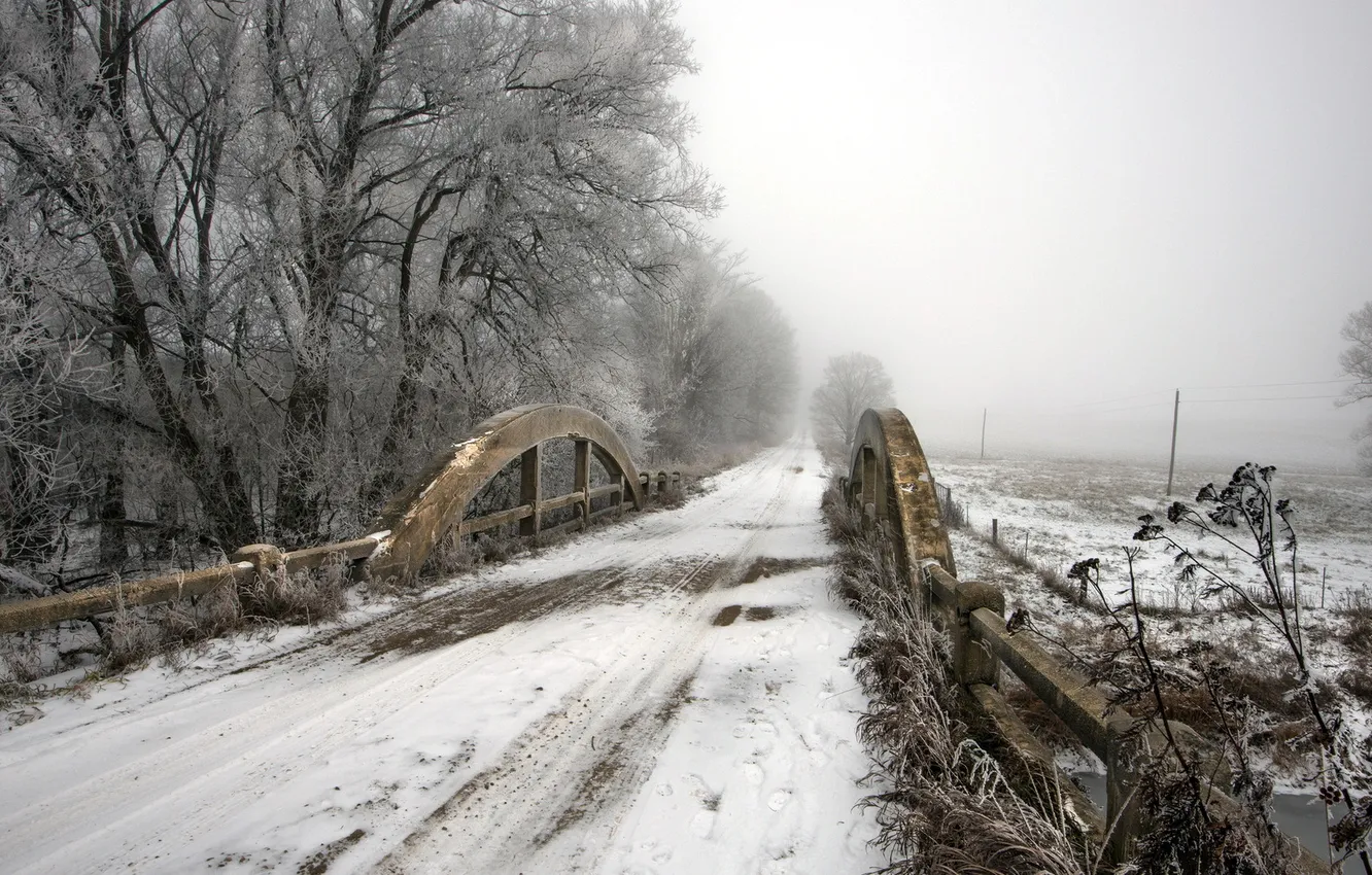 Photo wallpaper winter, road, bridge, Canada, Ontario