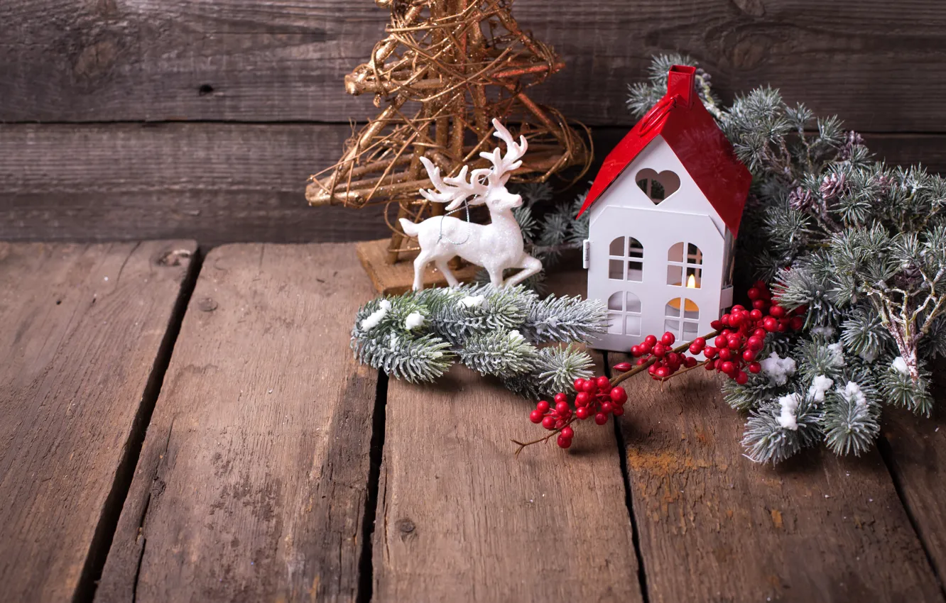 Photo wallpaper snow, decoration, tree, New Year, Christmas, happy, Christmas, wood