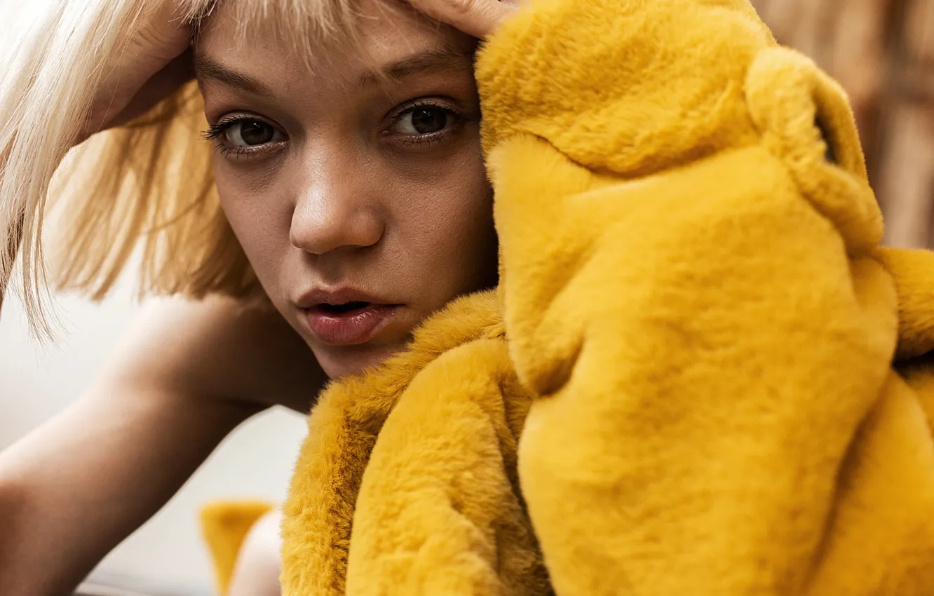 Photo wallpaper girl, in yellow, brown-eyed, Together With Haliullina