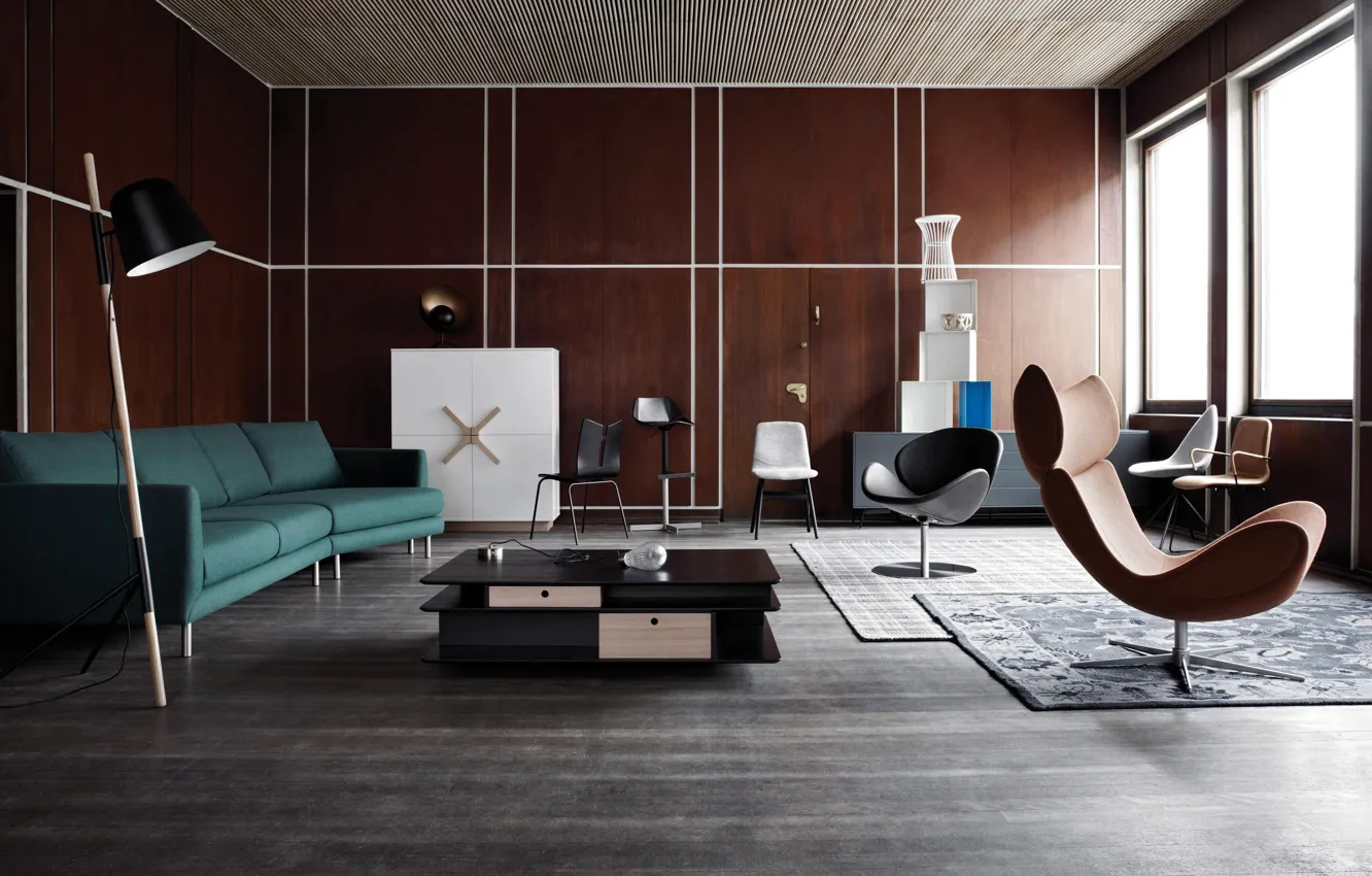 Photo wallpaper design, living room, style, interior, retro