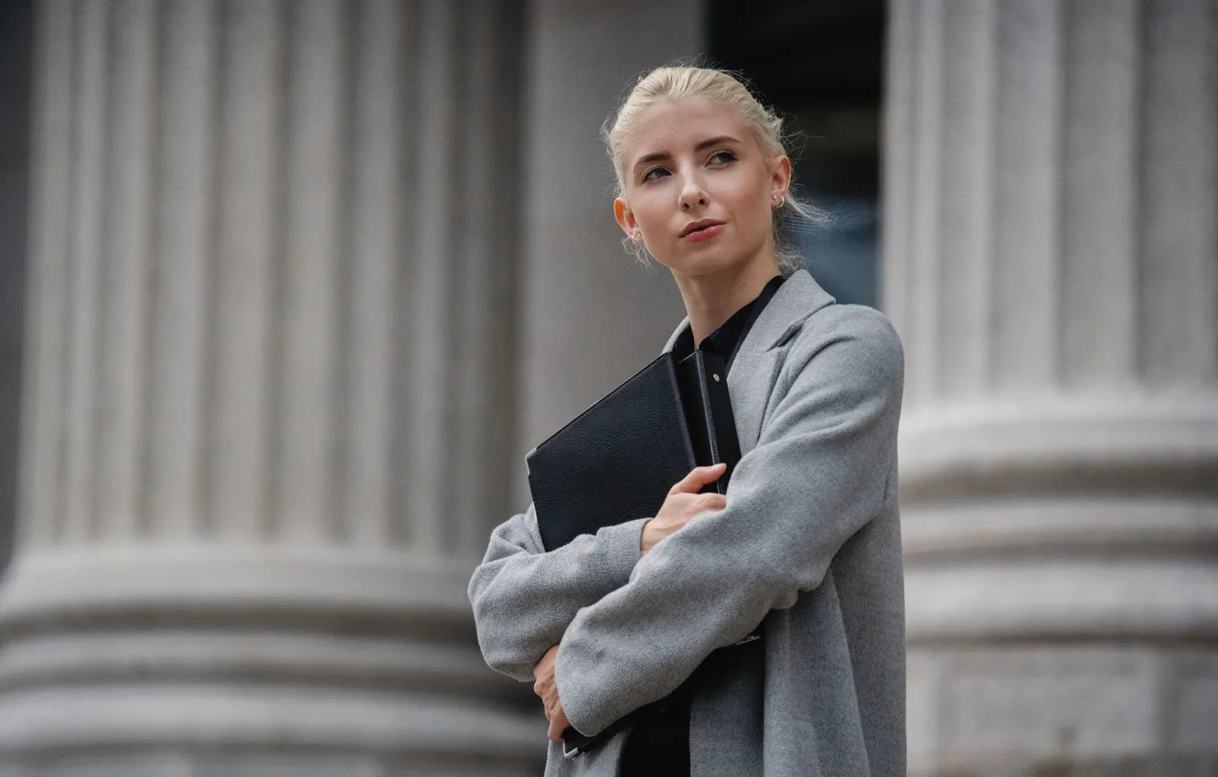 Photo wallpaper blonde, waiting, documents, blonde, cute girl, cute girl, Waiting, documents