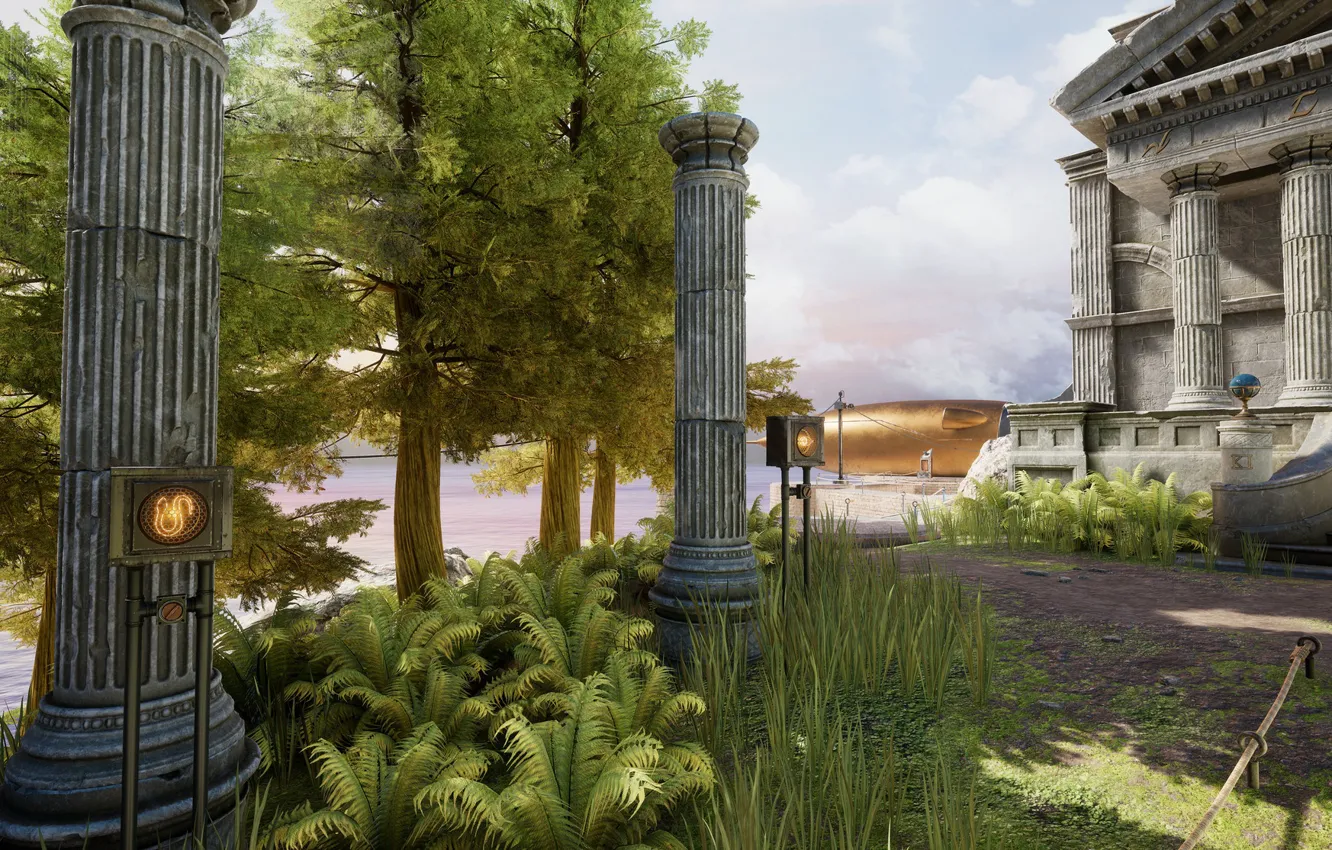 Photo wallpaper vegetation, the building, columns, Cyan Inc, MYST VR