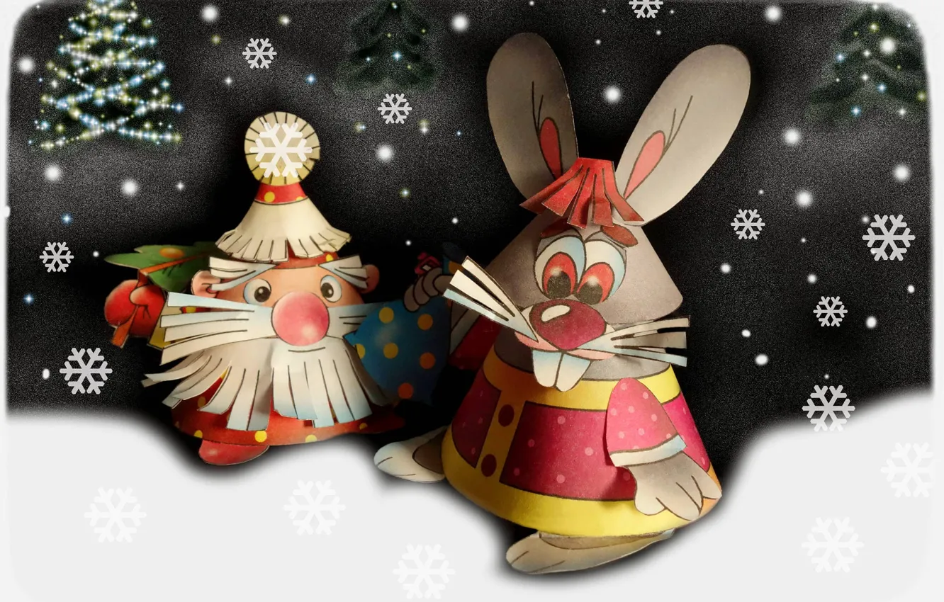 Photo wallpaper winter, mustache, look, snow, snowflakes, toy, new year, hare