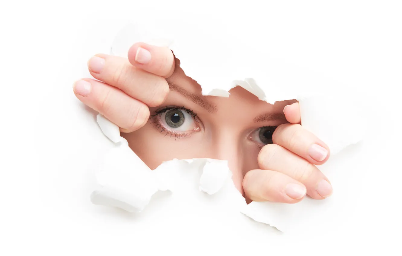 Photo wallpaper woman, eyes, look, effect, paper