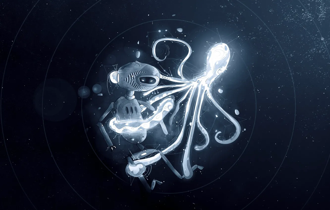 Photo wallpaper robot, octopus, under water