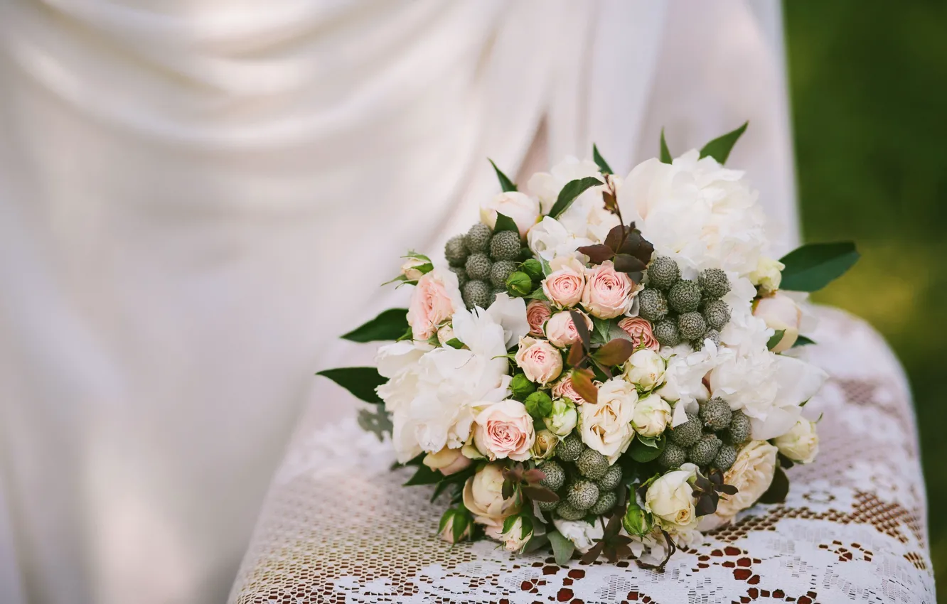 Photo wallpaper flowers, roses, bouquet, fabric, pink, white, light background, different