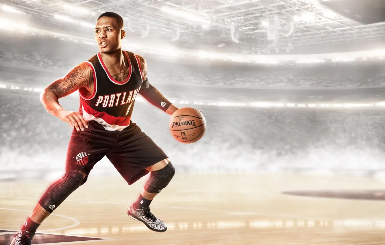 Photo wallpaper light, the ball, tattoo, floor, Portland, stadium, basketball player, EA Sports