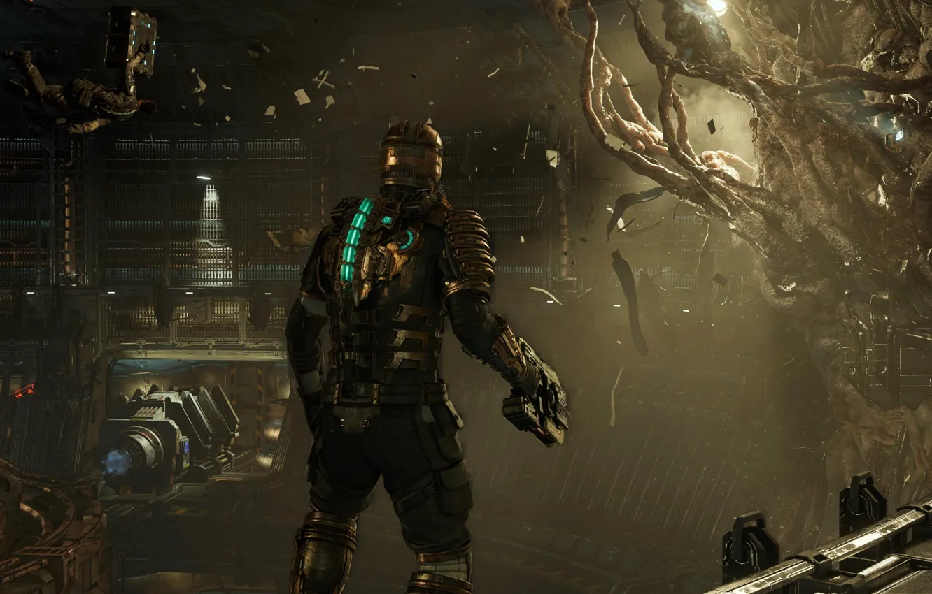 Photo wallpaper horror, game, Electronic Arts, Isaac Clark, engineer suit, Plasma cutter, Zero Gravity, 2023