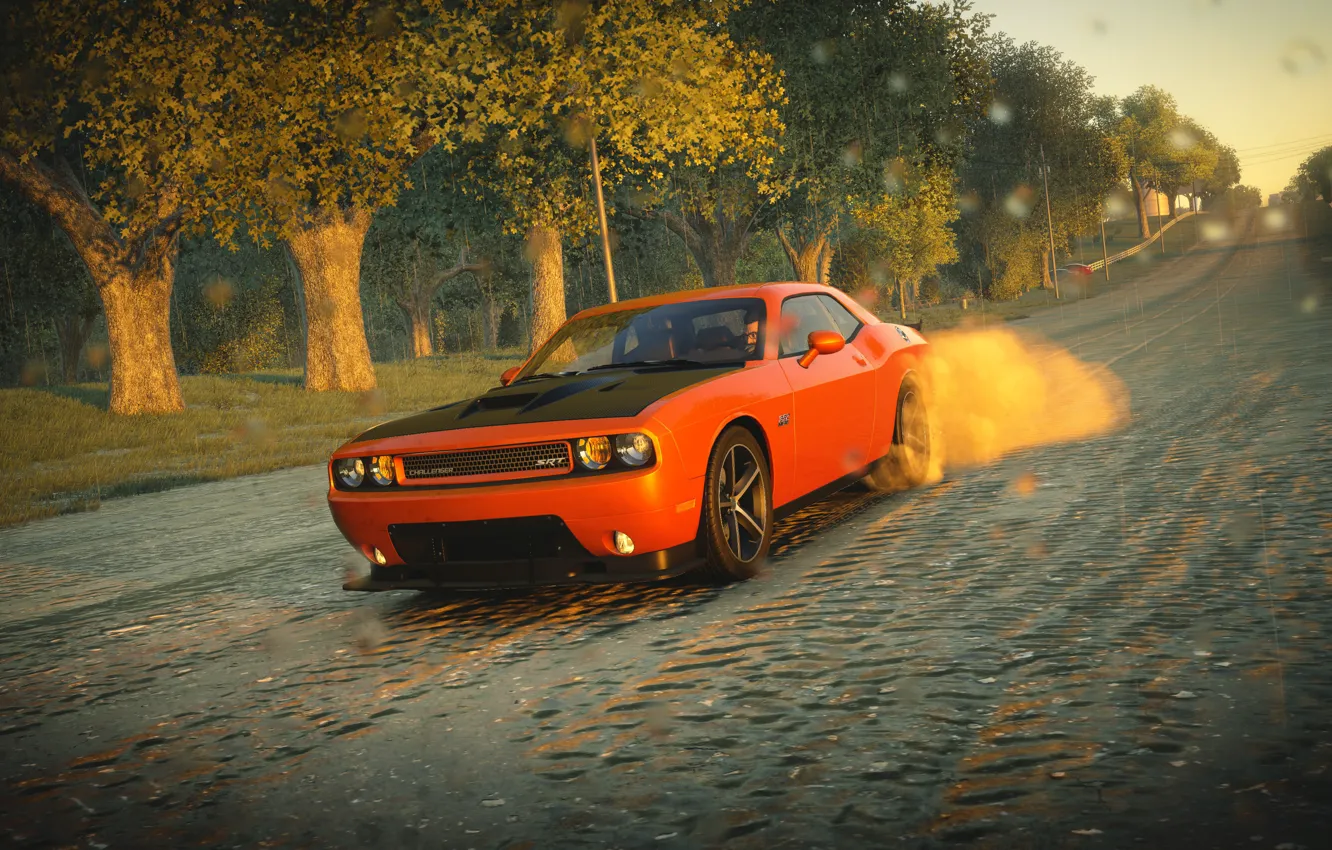 Photo wallpaper Dodge Challenger, dust, The Crew, sun set