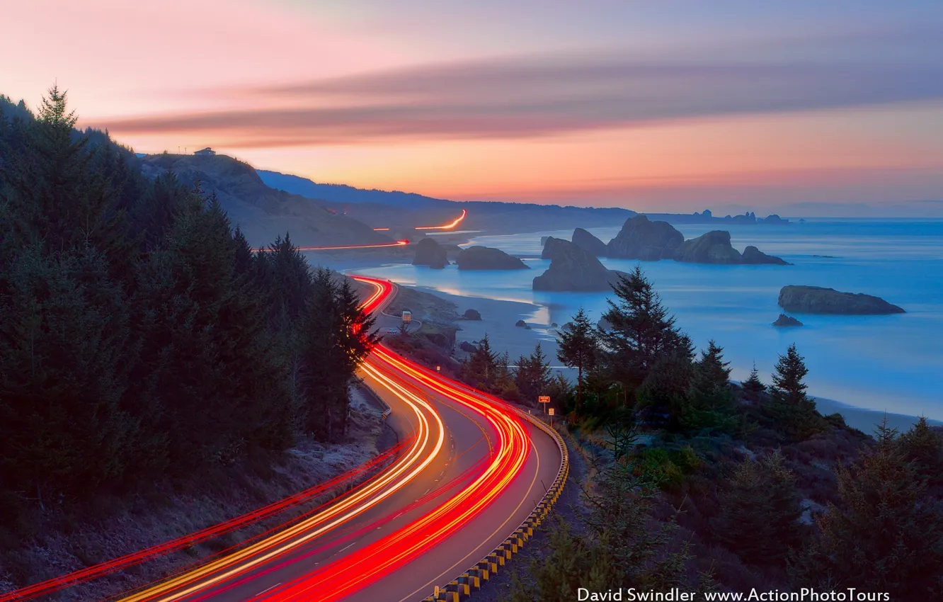 Photo wallpaper forest, the ocean, excerpt, road.light