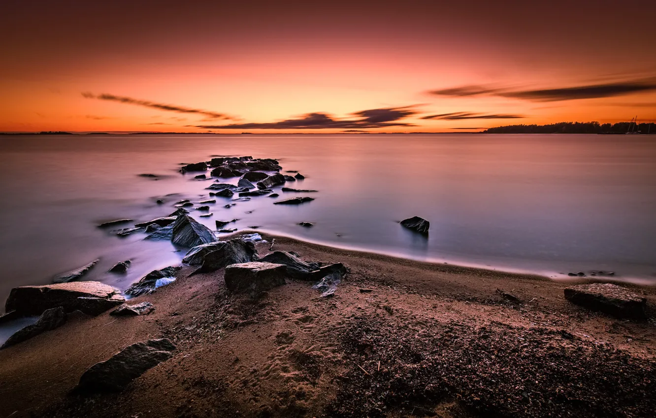 Photo wallpaper sunset, coast, Finland