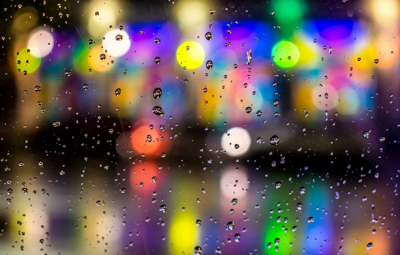 Photo wallpaper light, night, the city, lights, rain, bokeh bokeh