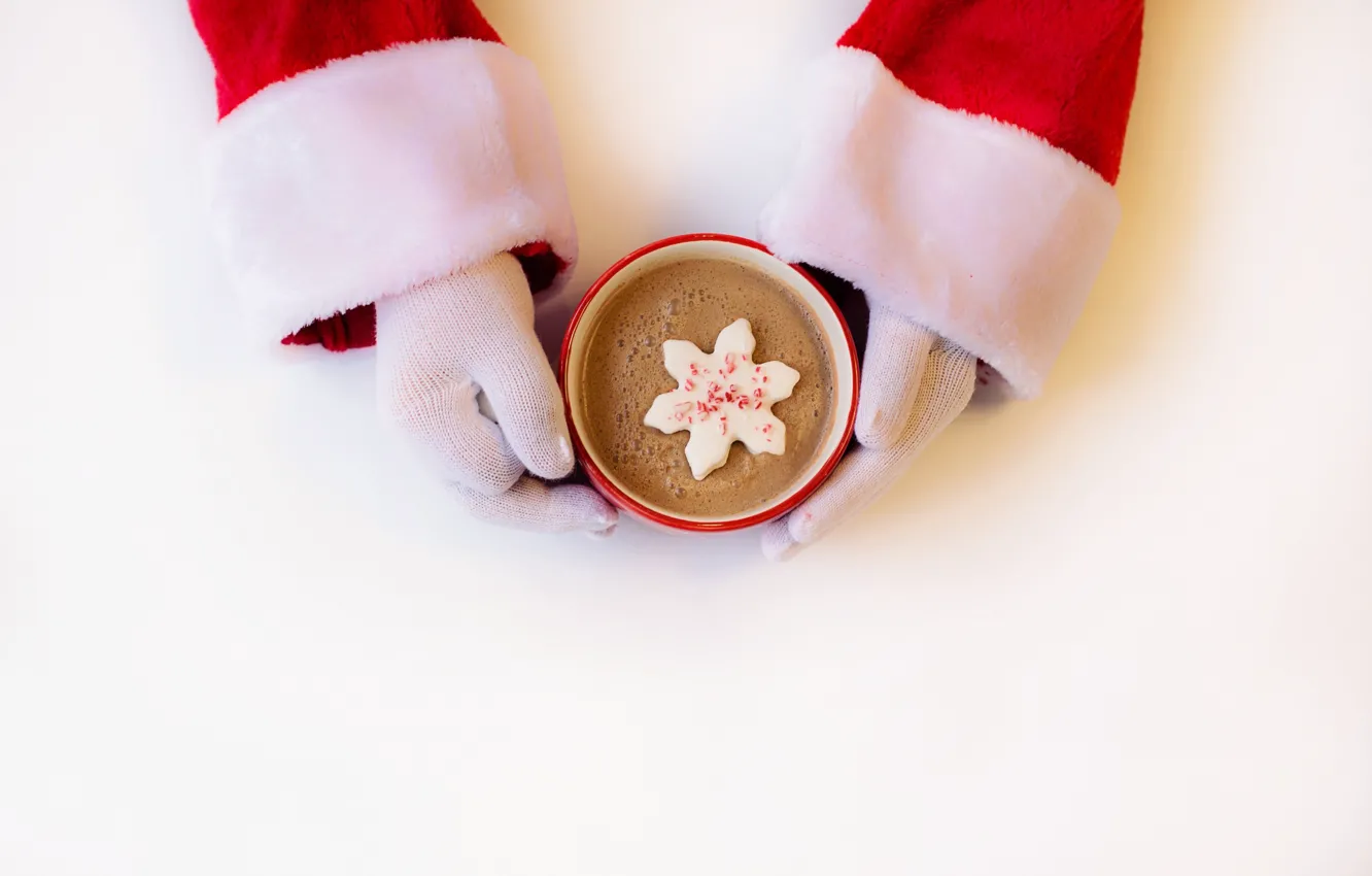 Photo wallpaper holiday, coffee, Christmas, Cup, Santa