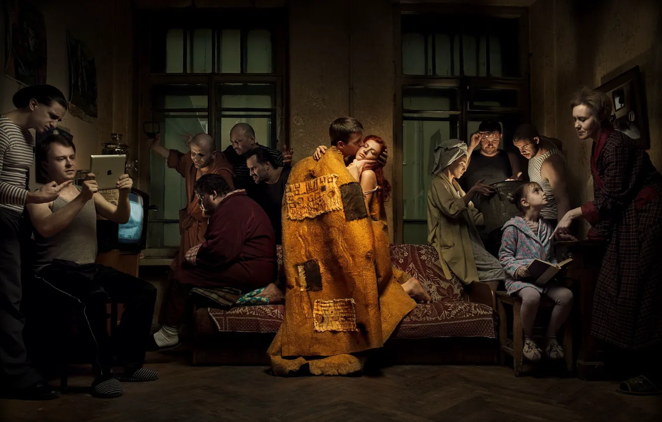 Photo wallpaper girl, love, sofa, guy, life, Communal, tenants