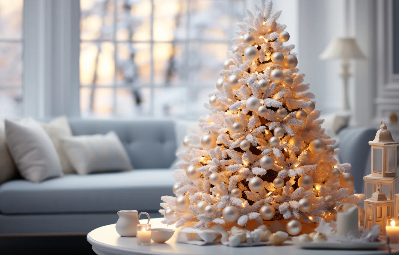 Photo wallpaper room, tree, new year, interior, Christmas, Christmas, view, tree