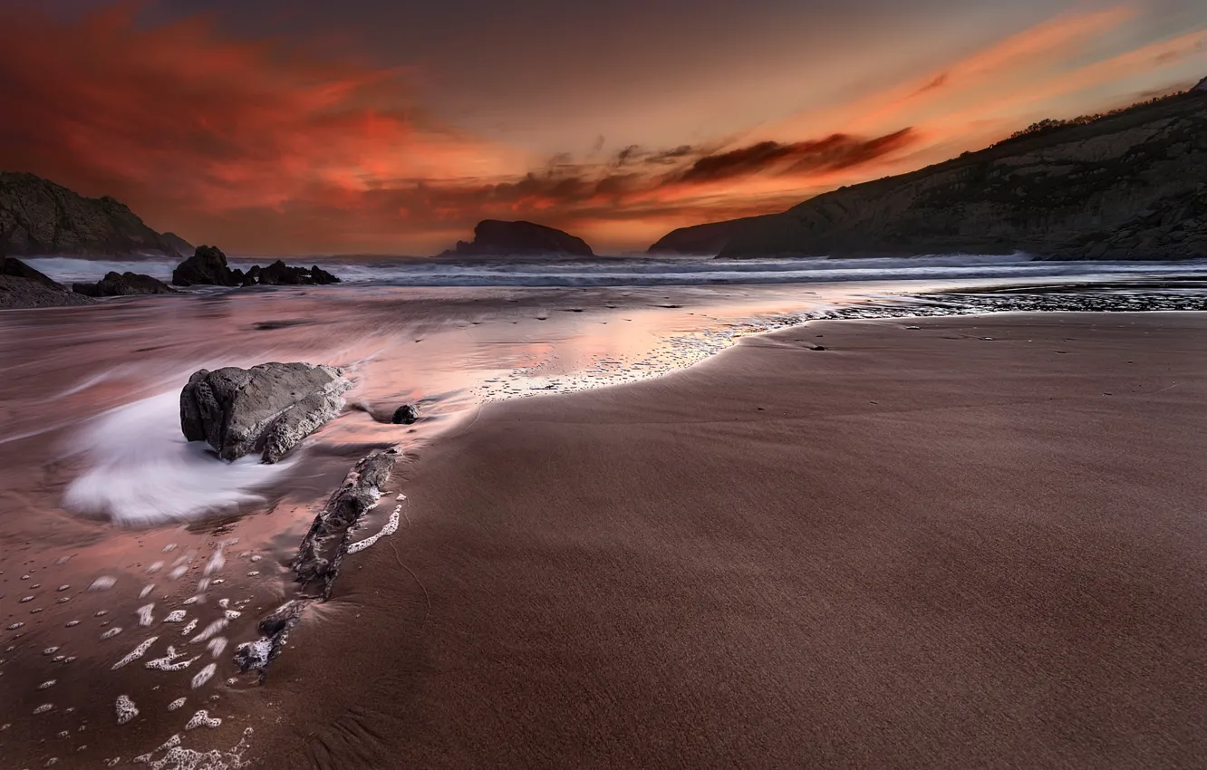 Photo wallpaper sea, sunset, shore