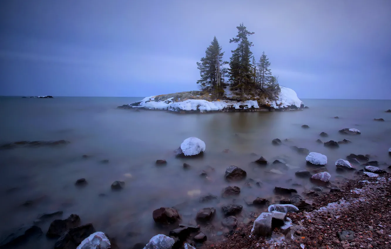 Photo wallpaper winter, nature, island