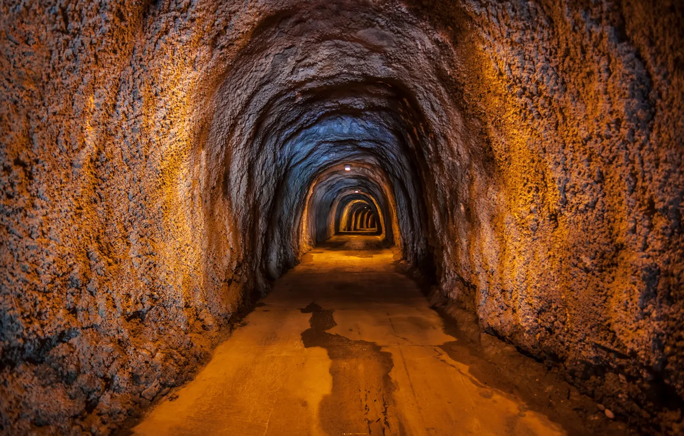 Photo wallpaper tunnel, Rocks, rail