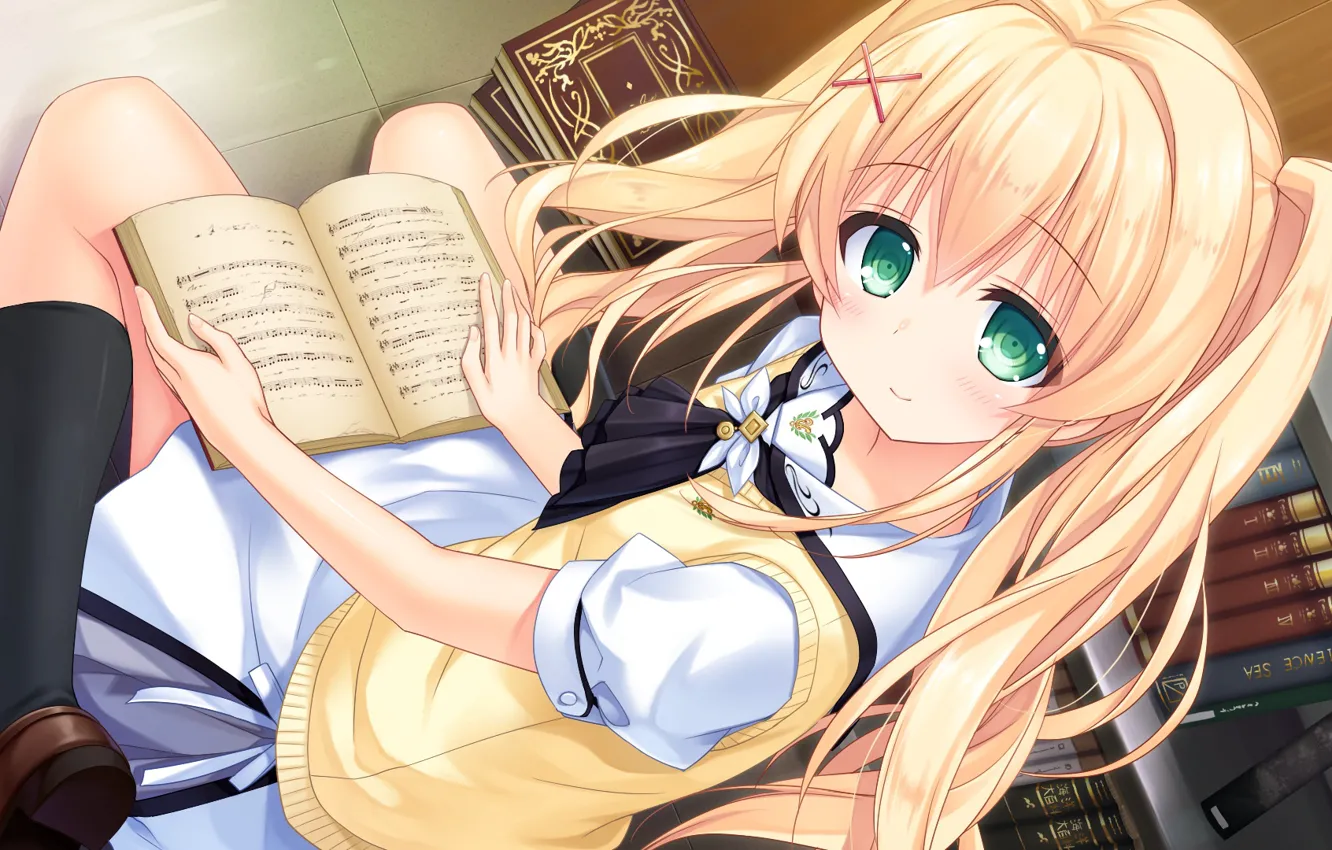 Photo wallpaper look, girl, book, Summer Pockets