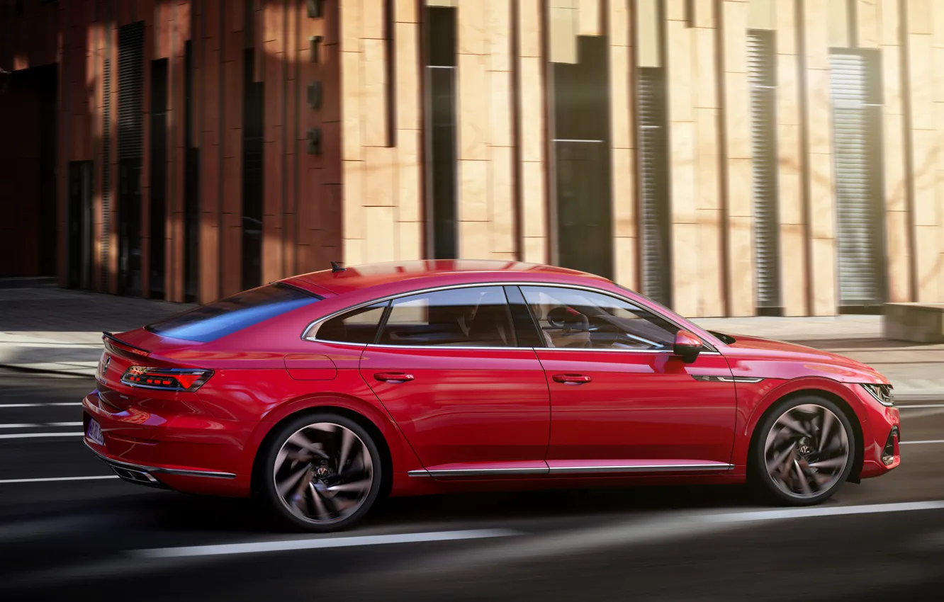 Photo wallpaper red, street, Volkswagen, R-Line, liftback, 2020, Arteon