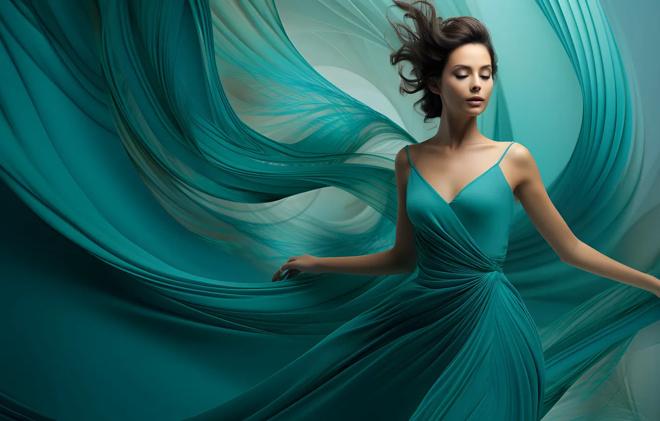 Photo wallpaper dress, women, standing, simple background, closed eyes, Girl Band, AI Art