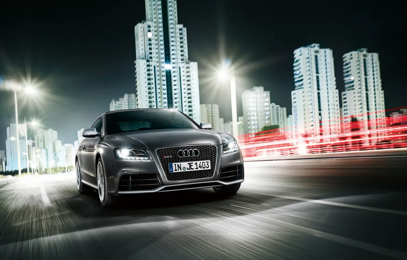 Photo wallpaper grey, Audi, speed, RS5, city night