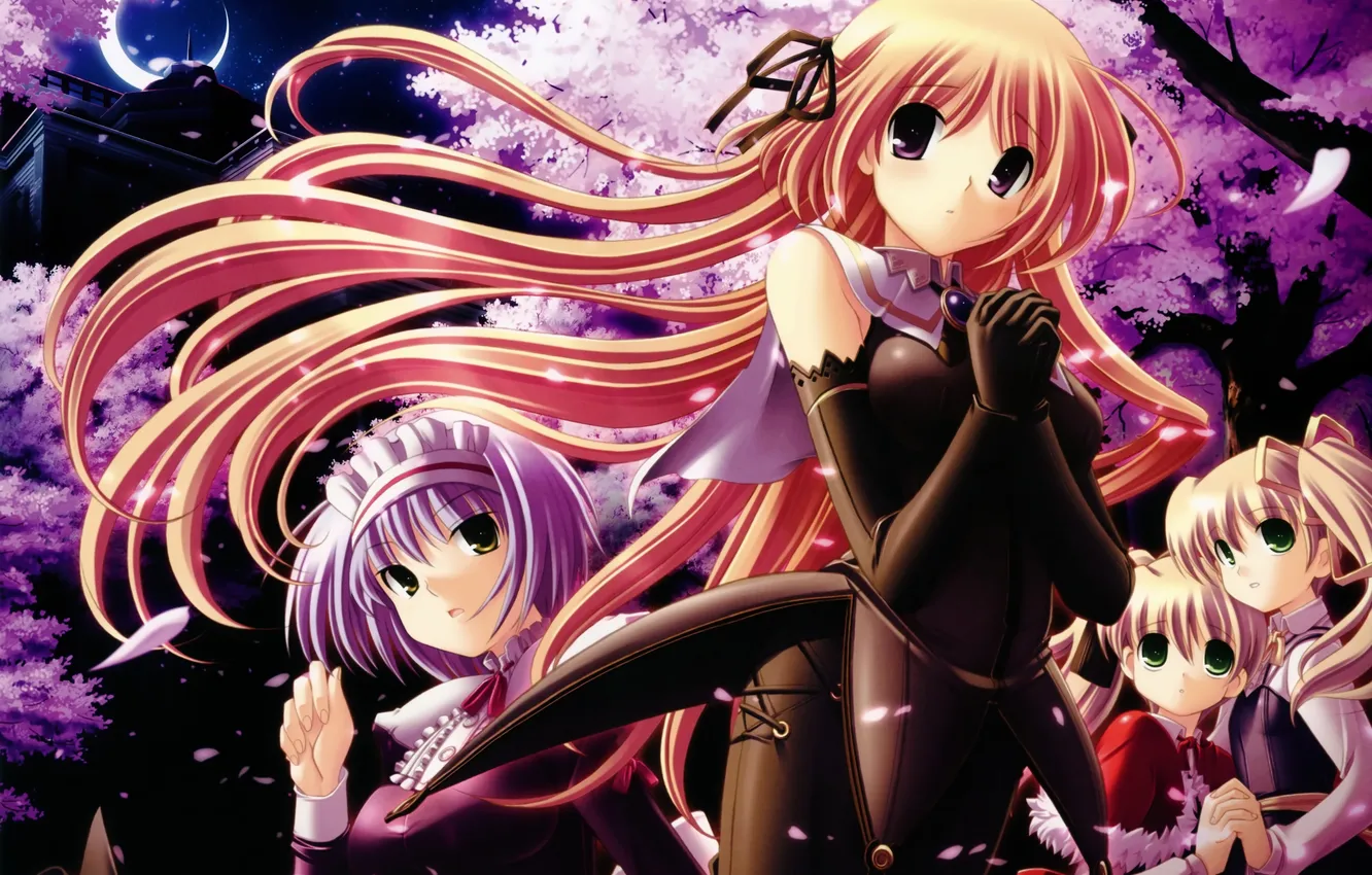 Photo wallpaper the sky, girl, clouds, trees, night, home, a month, anime