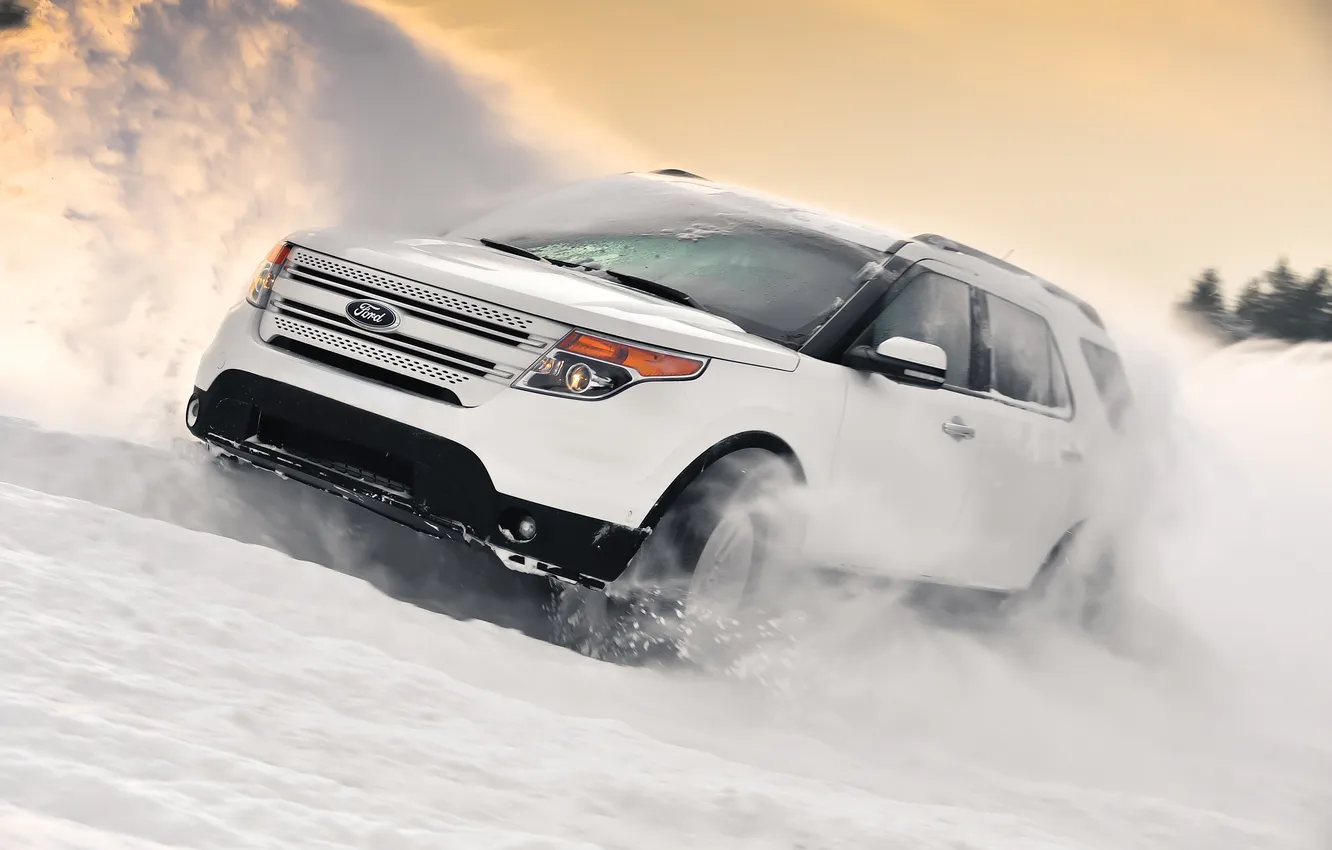Photo wallpaper snow, skid, jeep, SUV, Ford, Ford Explorer
