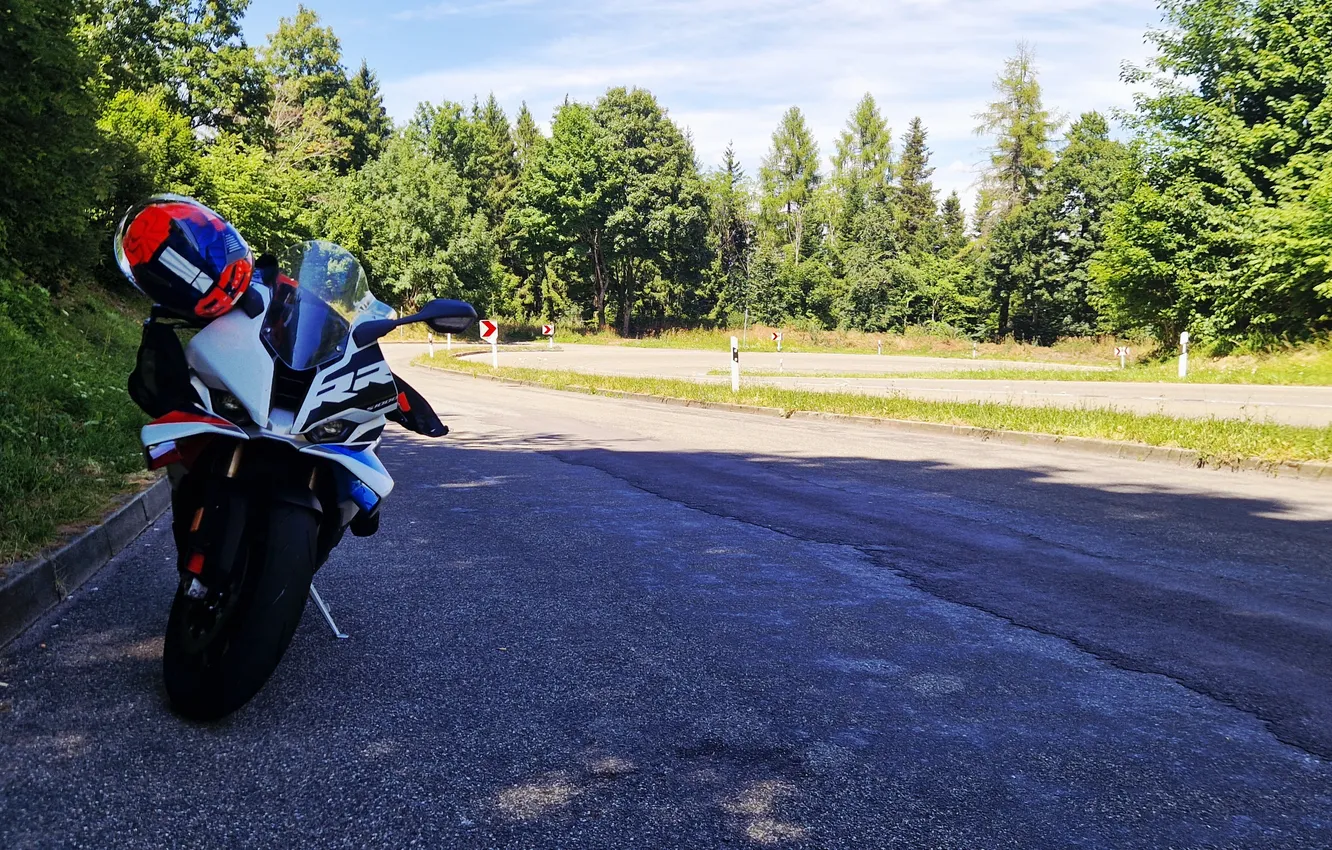 Photo wallpaper road, forest, bike, sports bike, S1000