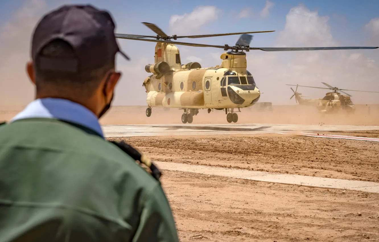 Photo wallpaper Boeing, Male, Boeing CH-47 Chinook, tandem rotor helicopter, Royal Moroccan Air Force, Royal Moroccan Air …