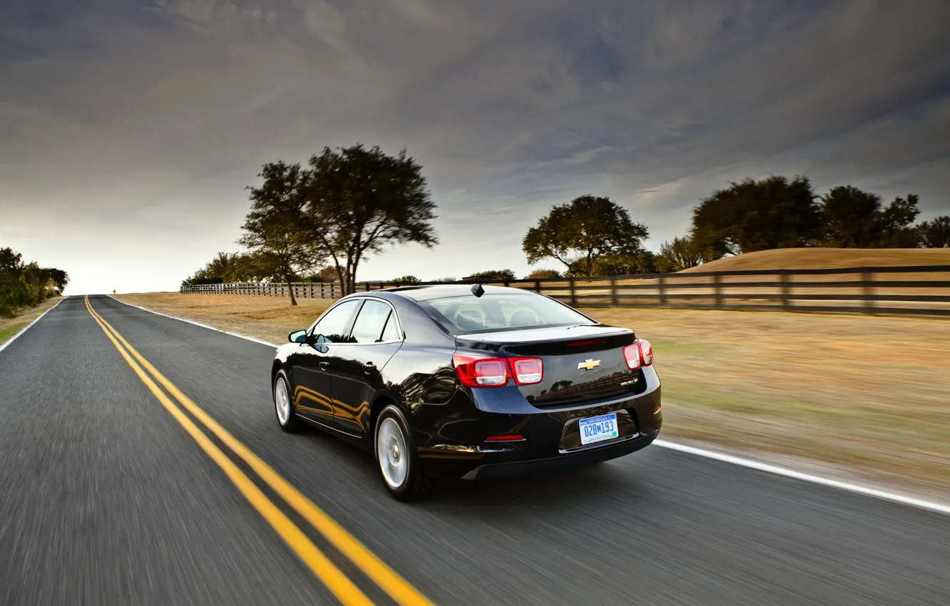 Photo wallpaper the sky, Road, Black, Chevrolet, Machine, Sedan, Malibu, Malibu