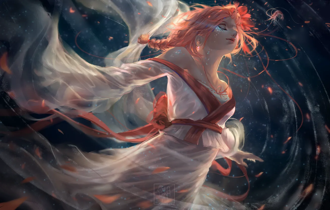 Photo wallpaper water, girl, face, fantasy, art, kimono