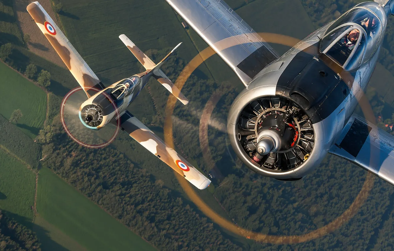 Photo wallpaper landscape, cabin, pilot, propeller, the plane