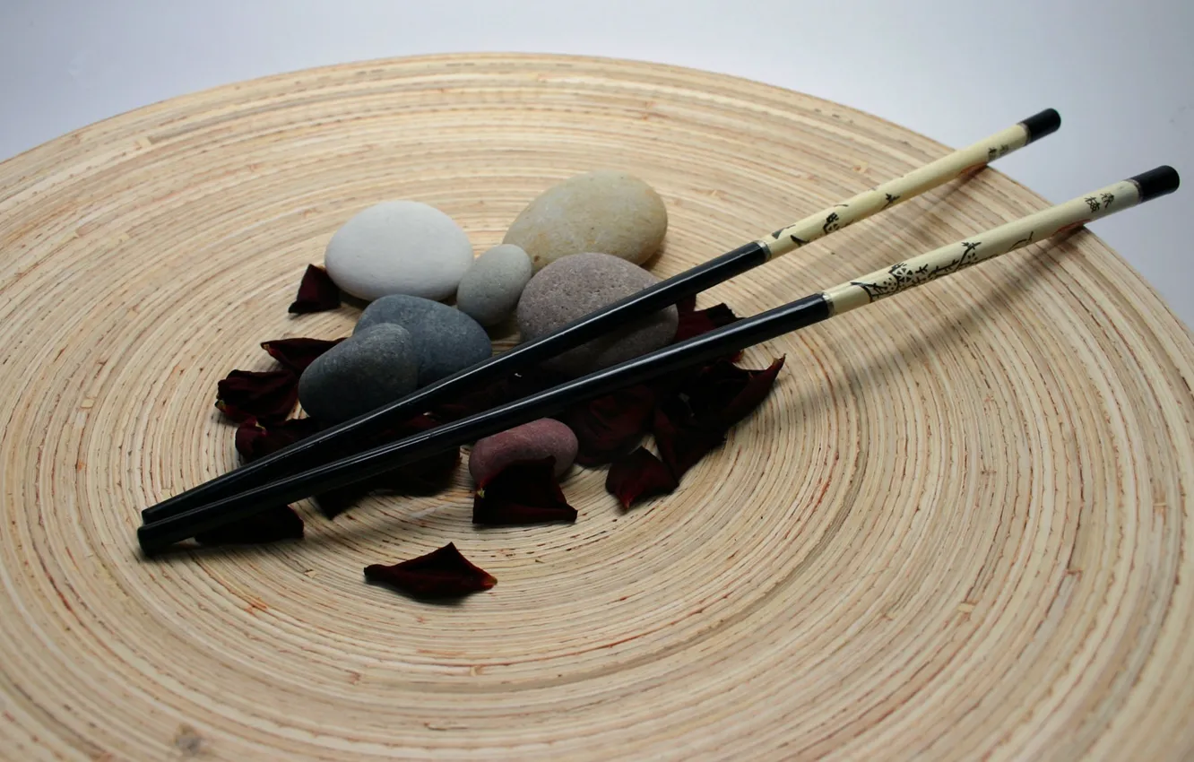 Photo wallpaper pebbles, stones, Chinese chopsticks