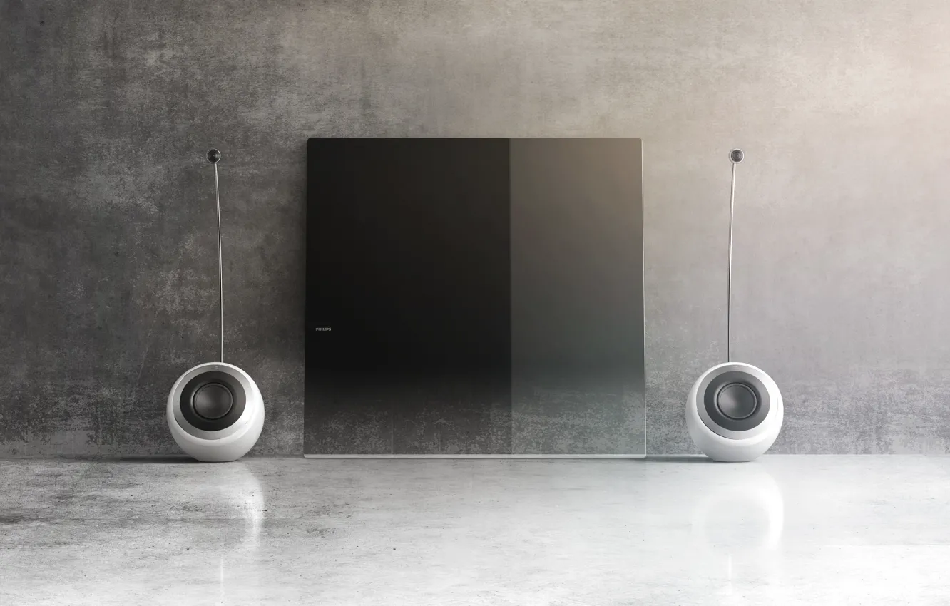 Photo wallpaper wall, TV, speakers, Philips DesignLine TV