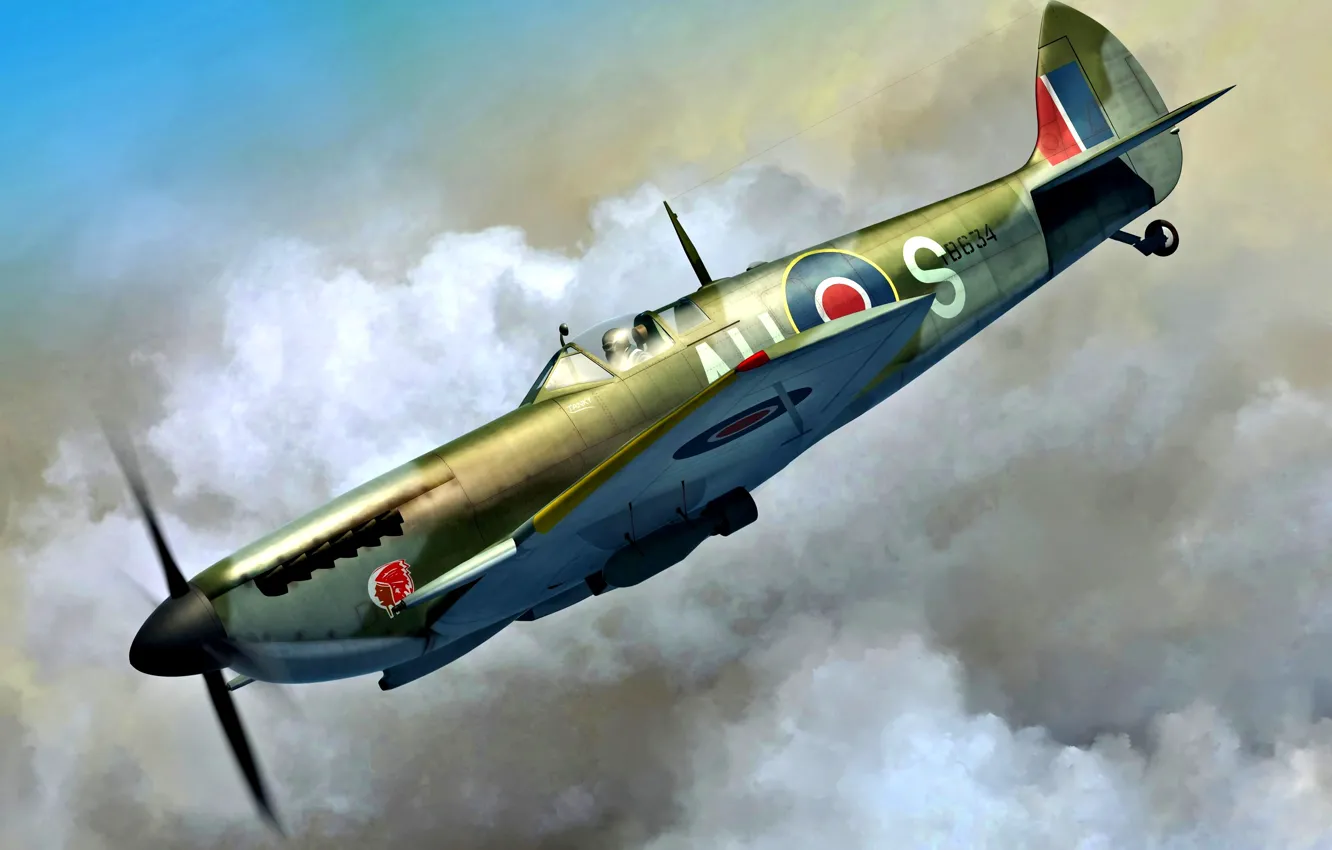 Photo wallpaper fighter-bomber, Supermarine Spitfire, Spitfire Mk.XVI, The Engine Is A Packard Merlin 266