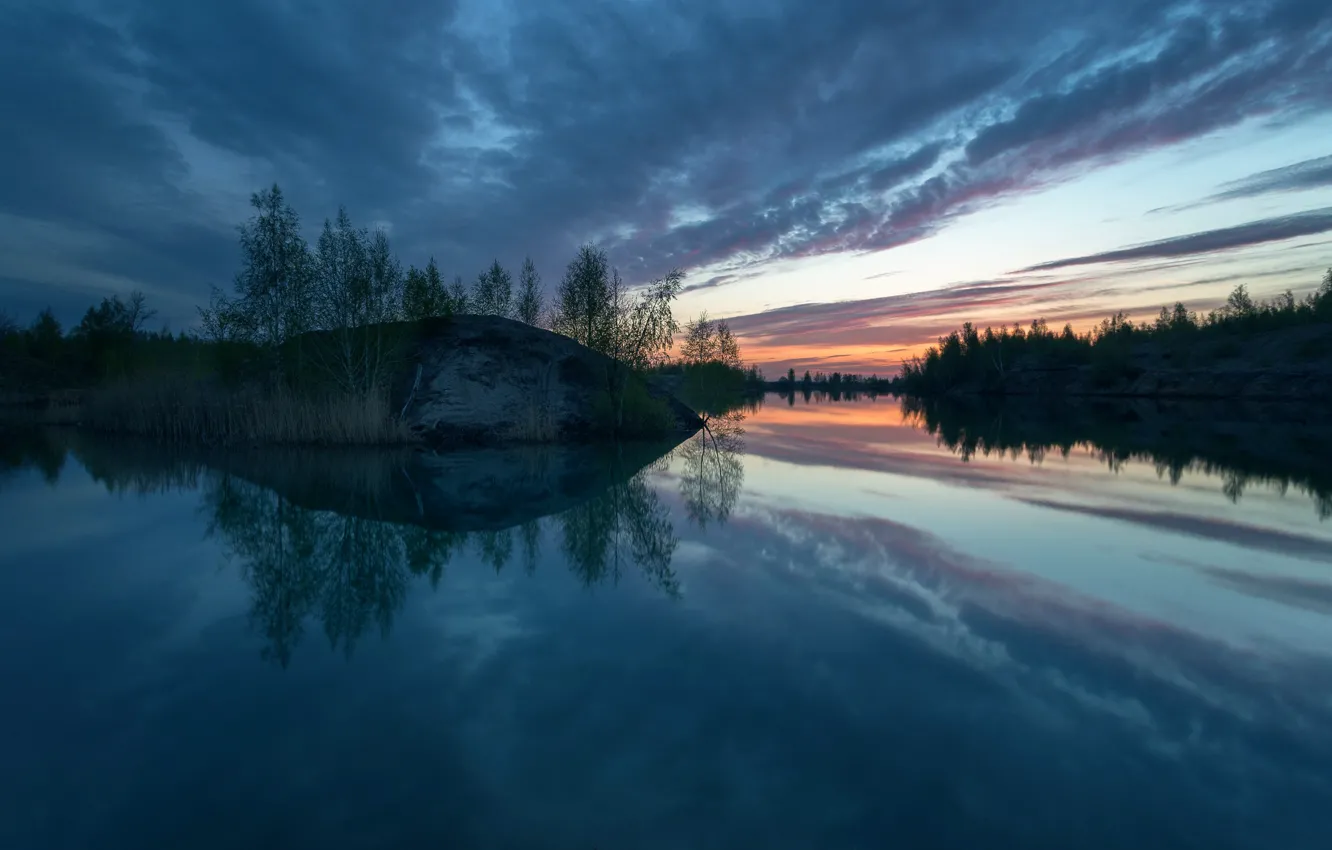Photo wallpaper lake, dawn, morning, Tula oblast