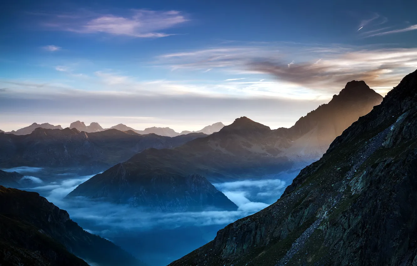 Photo wallpaper the sky, landscape, mountains, morning