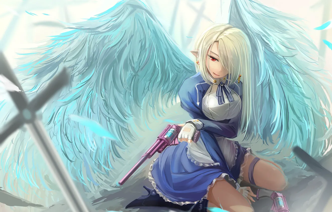 Photo wallpaper girl, weapons, guns, wings, anime, art, kikivi