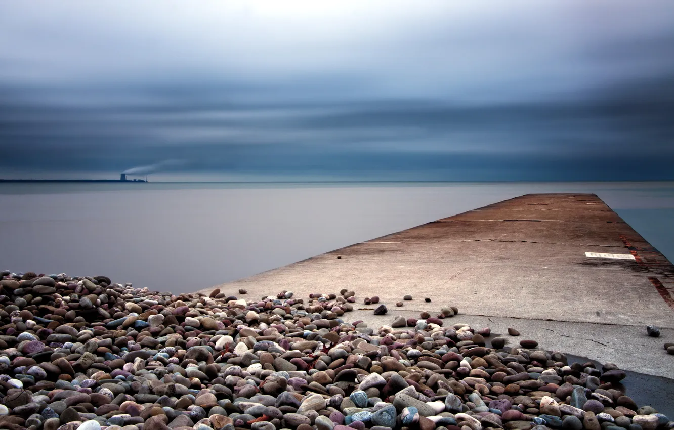 Photo wallpaper sea, landscape, night, stones