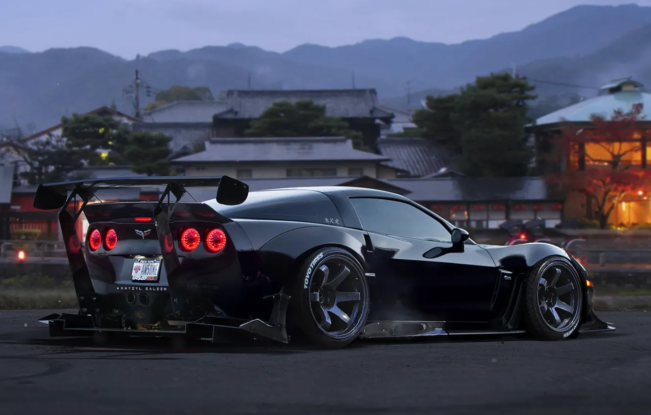 Photo wallpaper Corvette, Chevrolet, Car, Race, Black, Tuning, Future, by Khyzyl Saleem