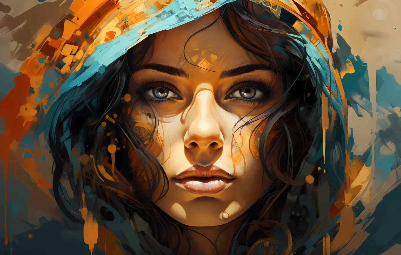 Photo wallpaper girl, face, image, digital painting, digital art, AI art, digital painting, The Art of Artificial …