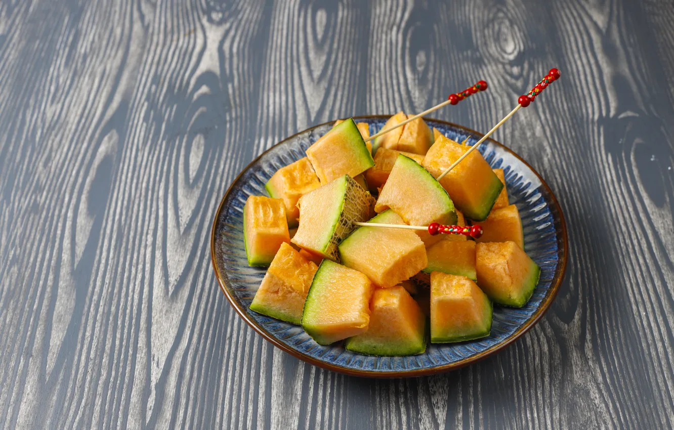Photo wallpaper Board, bowl, slices, melon, skewers