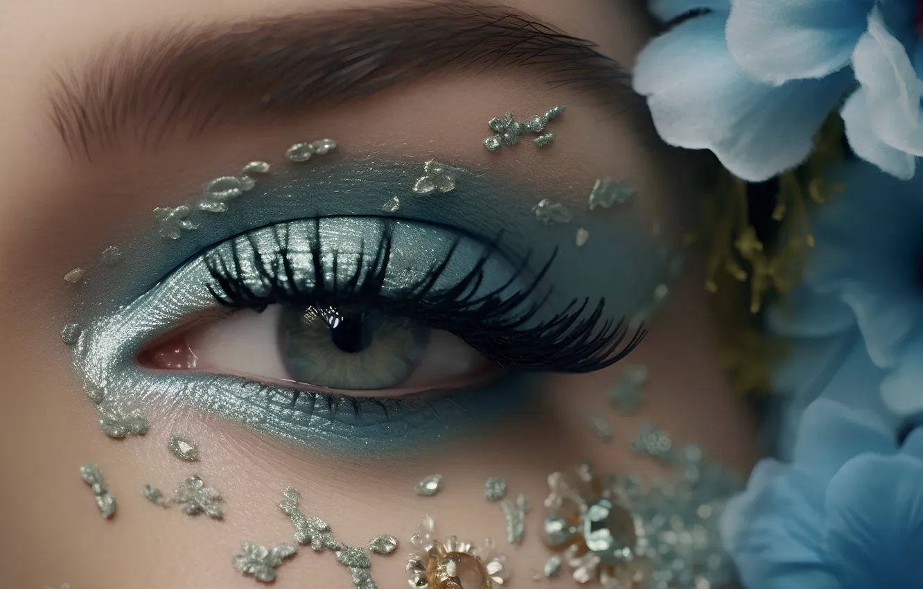 Photo wallpaper eyes, style, makeup, blue shadows