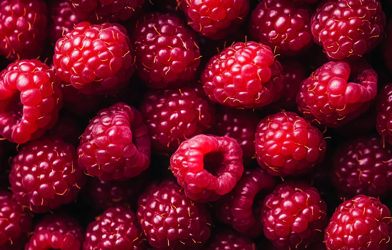 Photo wallpaper light, berries, raspberry, harvest, a lot, ripe, AI art, neural network