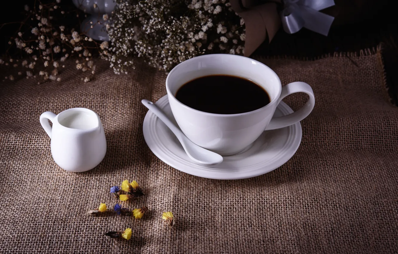 Photo wallpaper flowers, coffee, milk