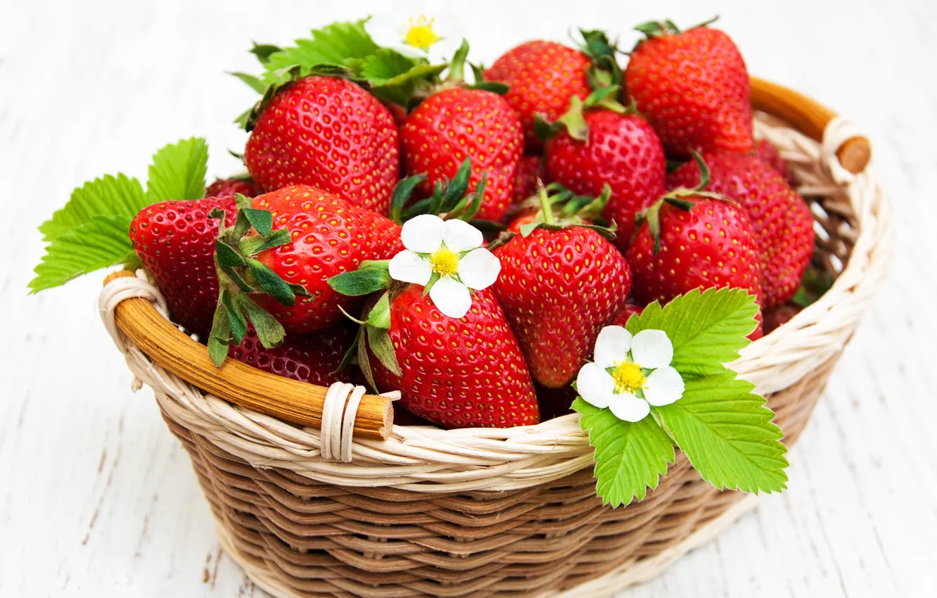 Photo wallpaper table, strawberry, basket, ripe, Olena Rudo