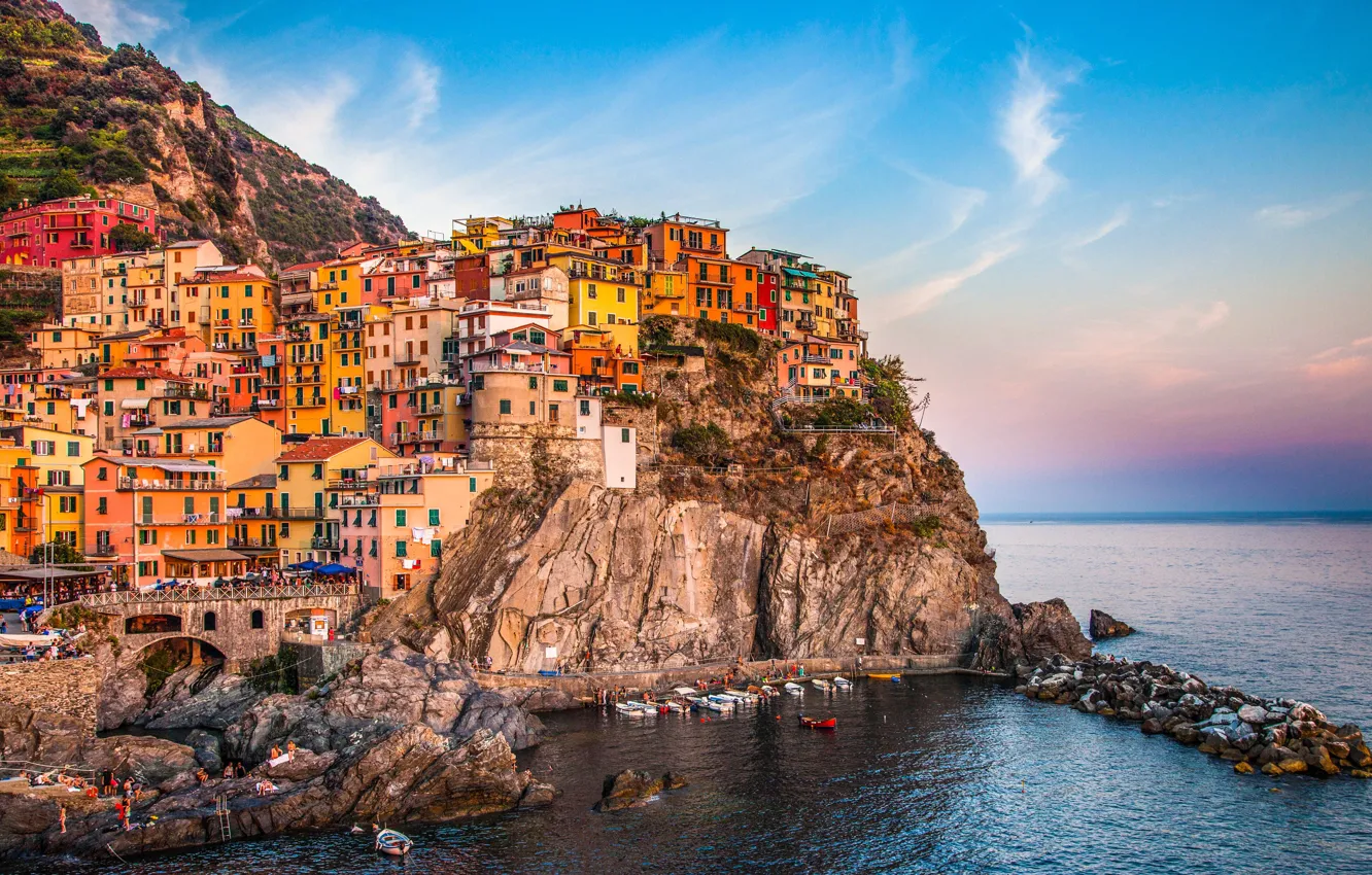 Photo wallpaper sea, the city, rocks, Italy, Manarola