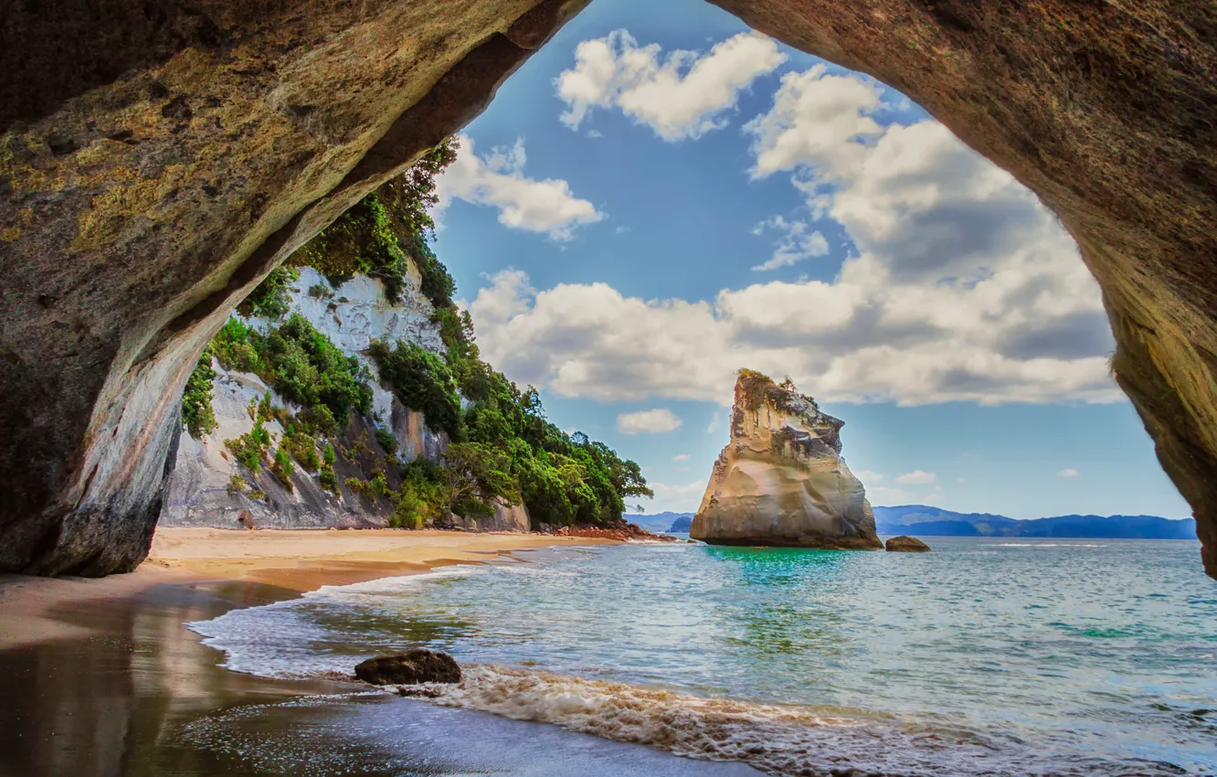 Photo wallpaper sea, beach, cave